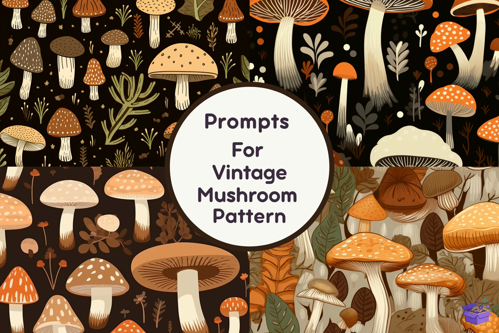 Prompt Vintage Mushroom Seamless Desen - Lazer Kesim ve Çizim Dosyası (SVG, DXF, EPS, PNG) - Vektörler & SVG İndir (DXF, SVG, EPS)