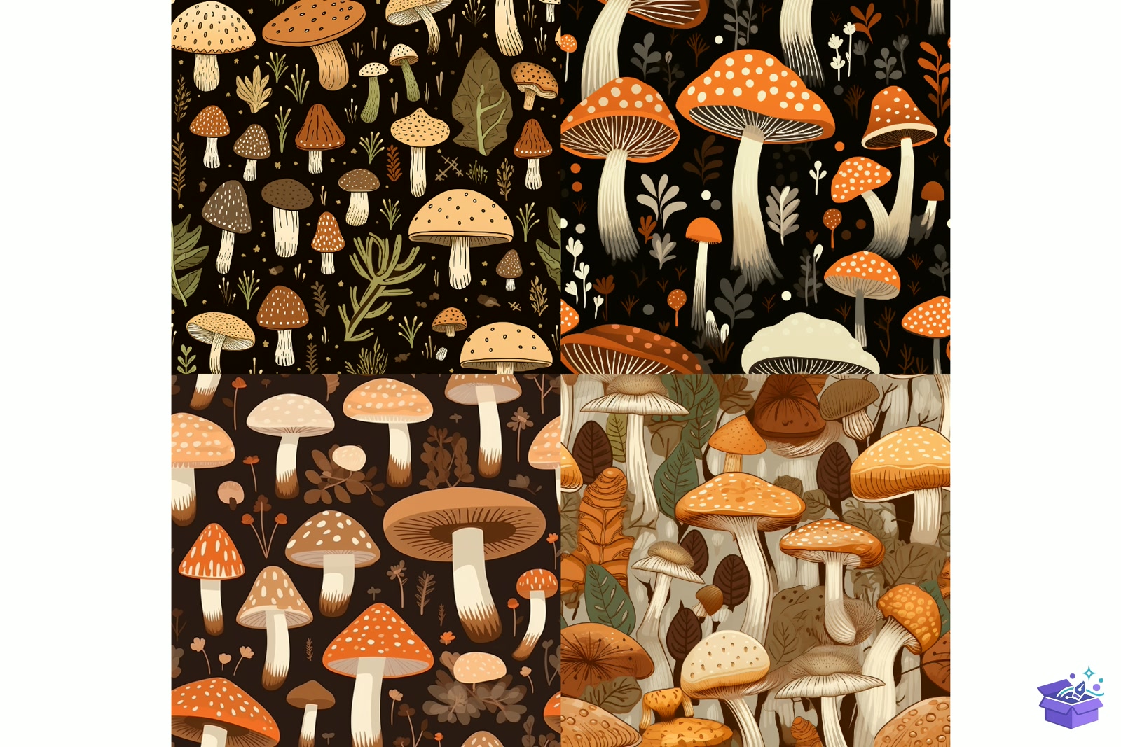 Prompt Vintage Mushroom Seamless Desen - Lazer Kesim ve Çizim Dosyası (SVG, DXF, EPS, PNG) - detaylı önizleme 2