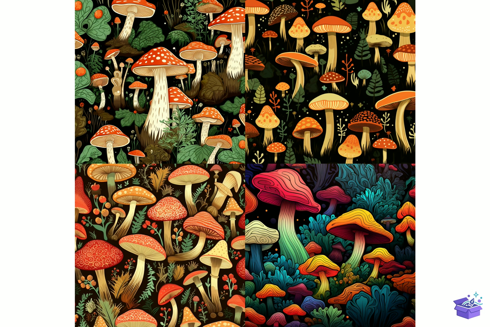 Prompt Vintage Mushroom Seamless Desen - Lazer Kesim ve Çizim Dosyası (SVG, DXF, EPS, PNG) - detaylı önizleme 3