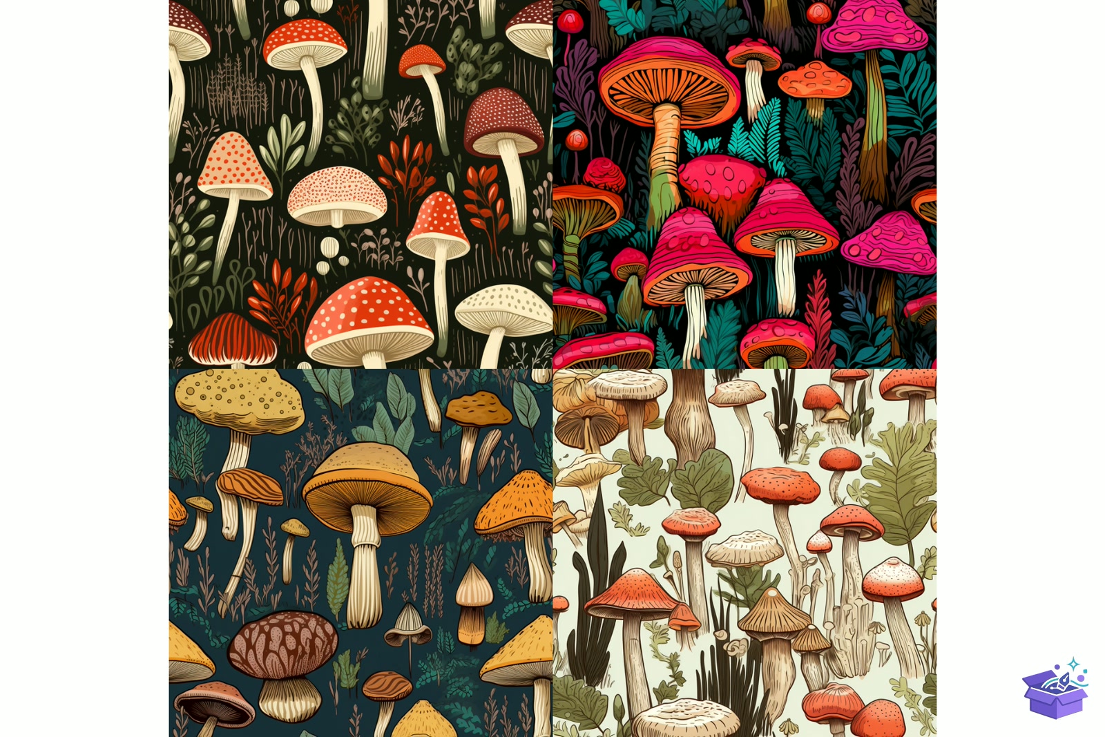 Prompt Vintage Mushroom Seamless Desen - Lazer Kesim ve Çizim Dosyası (SVG, DXF, EPS, PNG) - detaylı önizleme 5