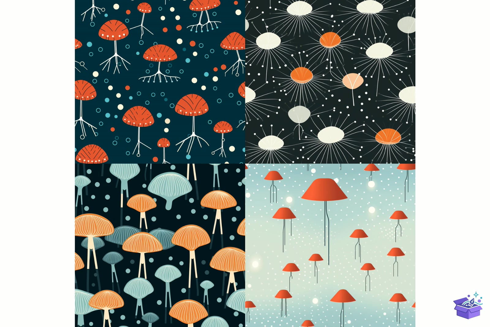 Prompt Vintage Mushroom Seamless Desen - Lazer Kesim ve Çizim Dosyası (SVG, DXF, EPS, PNG) - detaylı önizleme 6