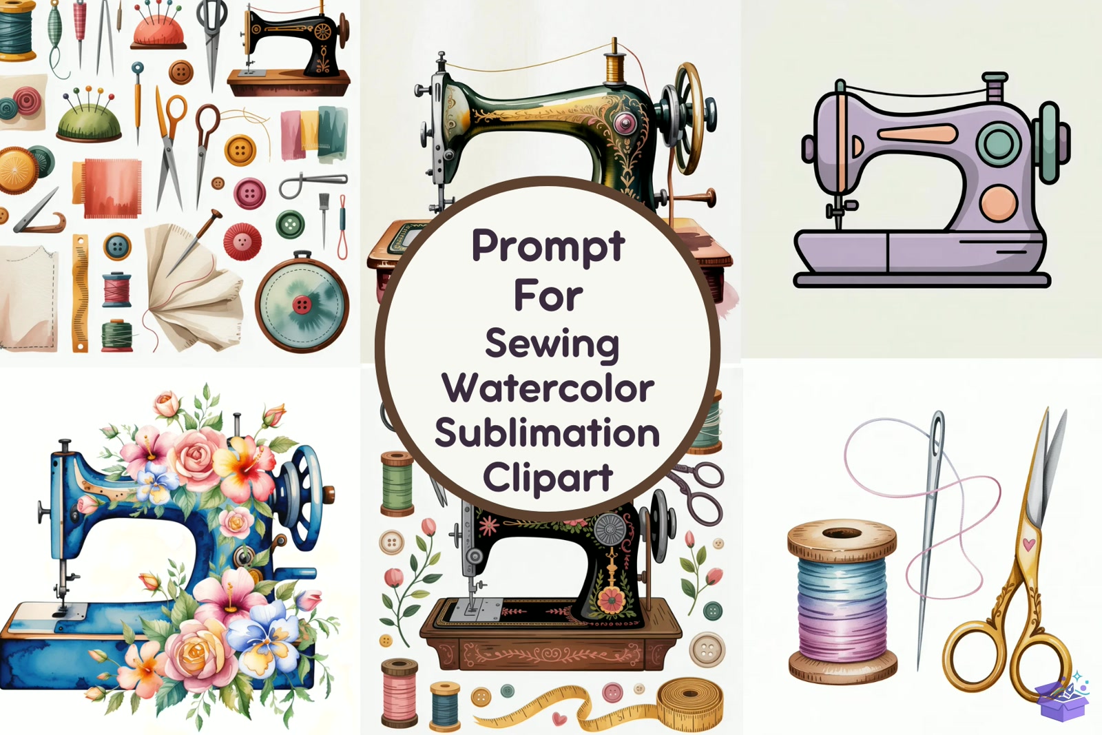 Sewing Watercolor Süblimasyon Baskı - DTF & Süblimasyon Baskı Tasarımı (SVG, DXF, EPS, PNG) - Vektörler & SVG İndir (DXF, SVG, EPS)