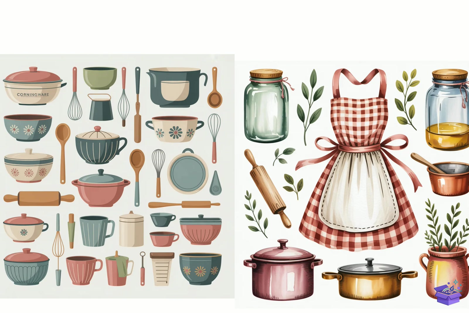 Watercolor Mutfak Utensils - Lazer Kesim ve Çizim Dosyası (SVG, DXF, EPS, PNG) - detaylı önizleme 2