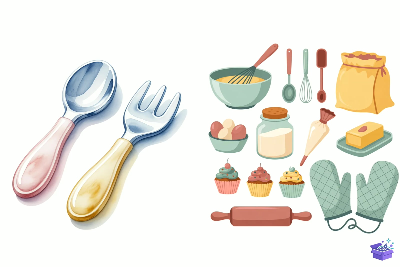 Watercolor Mutfak Utensils - Lazer Kesim ve Çizim Dosyası (SVG, DXF, EPS, PNG) - detaylı önizleme 3