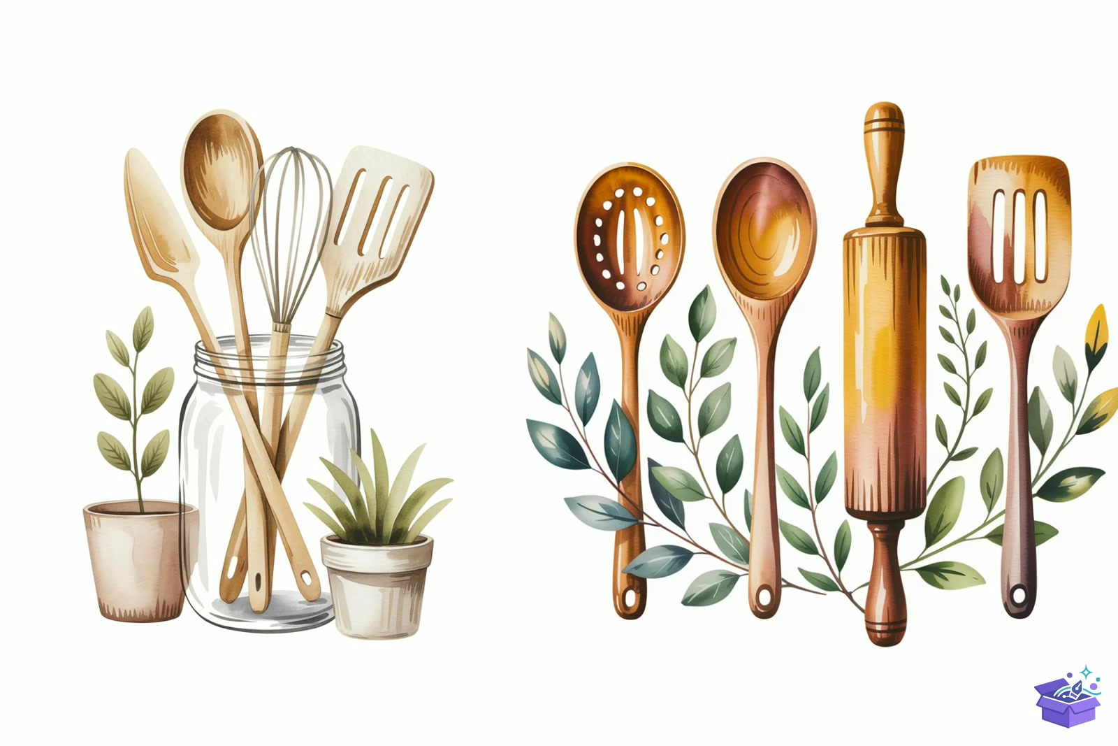 Watercolor Mutfak Utensils - Lazer Kesim ve Çizim Dosyası (SVG, DXF, EPS, PNG) - detaylı önizleme 4