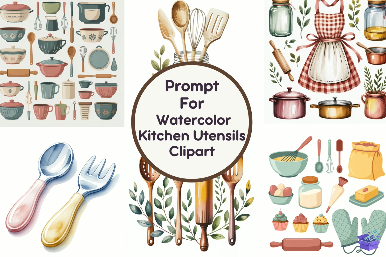 Watercolor Mutfak Utensils - Lazer Kesim ve Çizim Dosyası (SVG, DXF, EPS, PNG) - detaylı önizleme 5