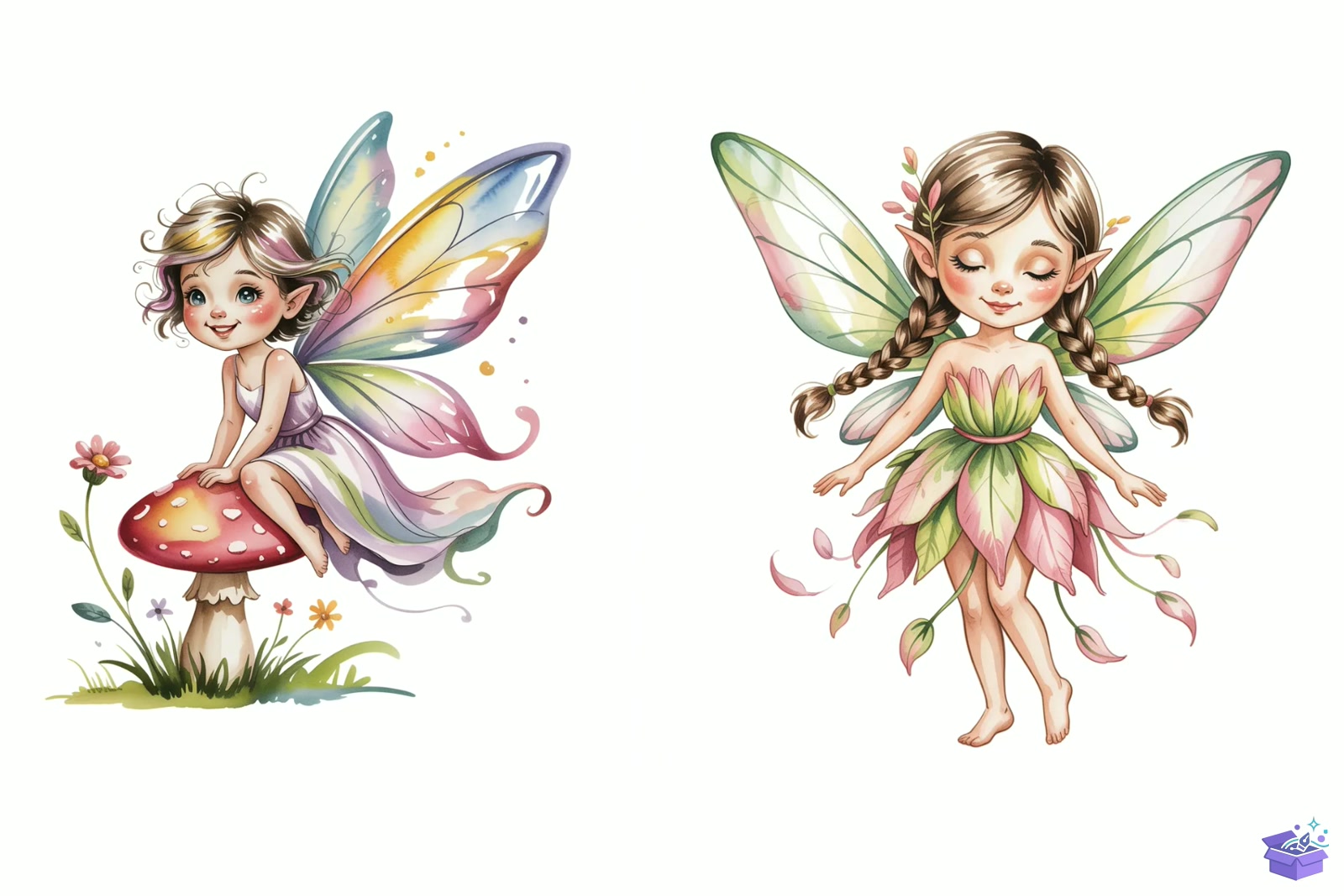 Cute Fairy Girl Watercolor - DTF & Süblimasyon Baskı Tasarımı (SVG, DXF, EPS, PNG) - detaylı önizleme 2