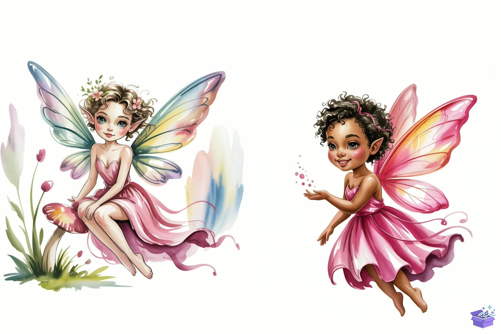 Cute Fairy Girl Watercolor - DTF & Süblimasyon Baskı Tasarımı (SVG, DXF, EPS, PNG) - detaylı önizleme 3
