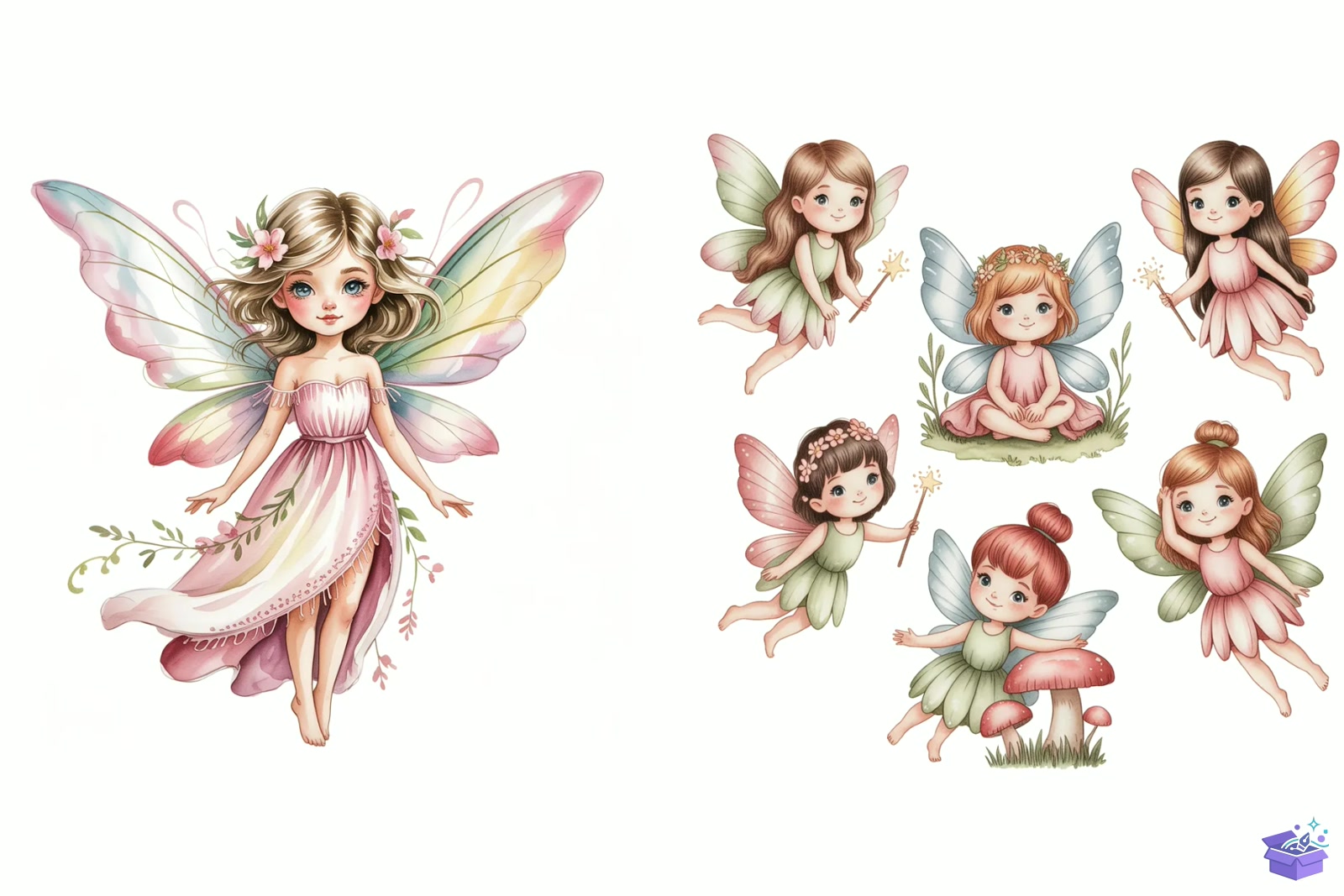 Cute Fairy Girl Watercolor - DTF & Süblimasyon Baskı Tasarımı (SVG, DXF, EPS, PNG) - detaylı önizleme 4