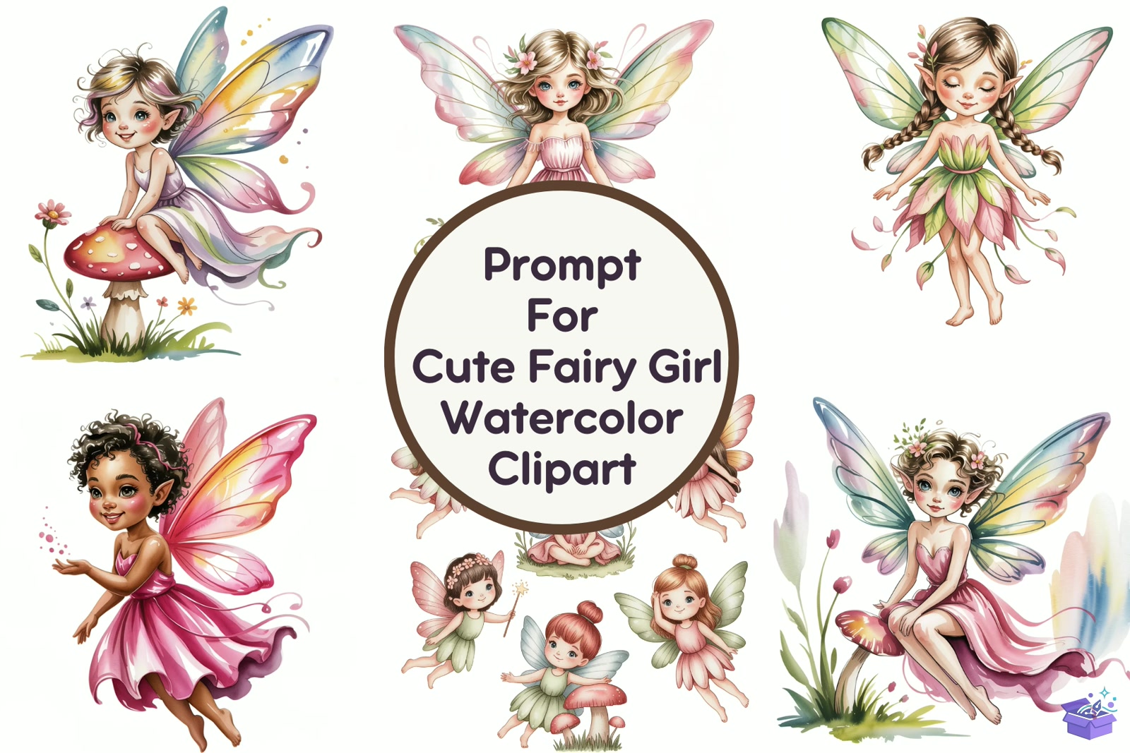 Cute Fairy Girl Watercolor - DTF & Süblimasyon Baskı Tasarımı (SVG, DXF, EPS, PNG) - detaylı önizleme 5