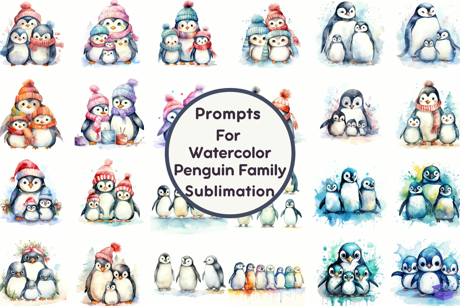 Watercolor Penguin Family Süblimasyon Baskı - DTF & Süblimasyon Baskı Tasarımı (SVG, DXF, EPS, PNG) - Vektörler & SVG İndir (DXF, SVG, AI)