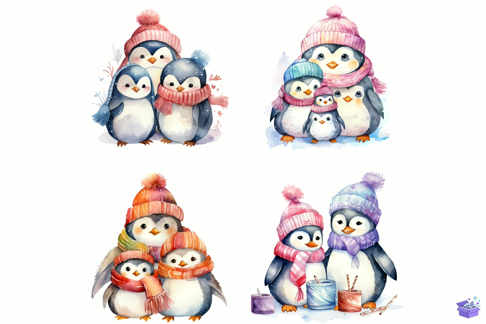 Watercolor Penguin Family Süblimasyon Baskı - DTF & Süblimasyon Baskı Tasarımı (SVG, DXF, EPS, PNG) - detaylı önizleme 2
