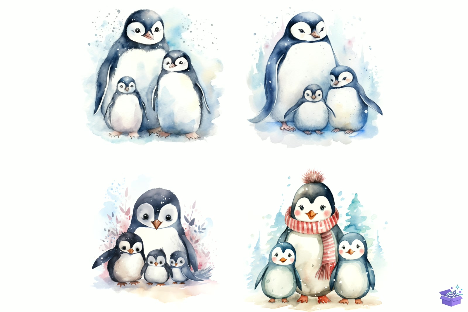 Watercolor Penguin Family Süblimasyon Baskı - DTF & Süblimasyon Baskı Tasarımı (SVG, DXF, EPS, PNG) - detaylı önizleme 3