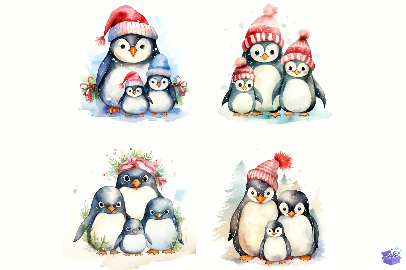 Watercolor Penguin Family Süblimasyon Baskı - DTF & Süblimasyon Baskı Tasarımı (SVG, DXF, EPS, PNG) - detaylı önizleme 4