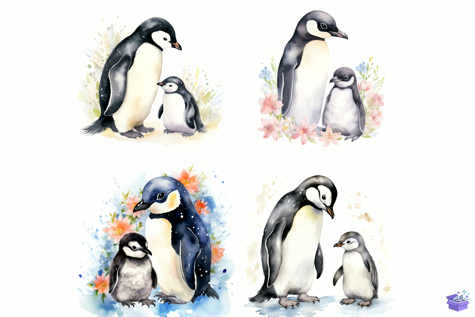 Watercolor Penguin Family Süblimasyon Baskı - DTF & Süblimasyon Baskı Tasarımı (SVG, DXF, EPS, PNG) - detaylı önizleme 5