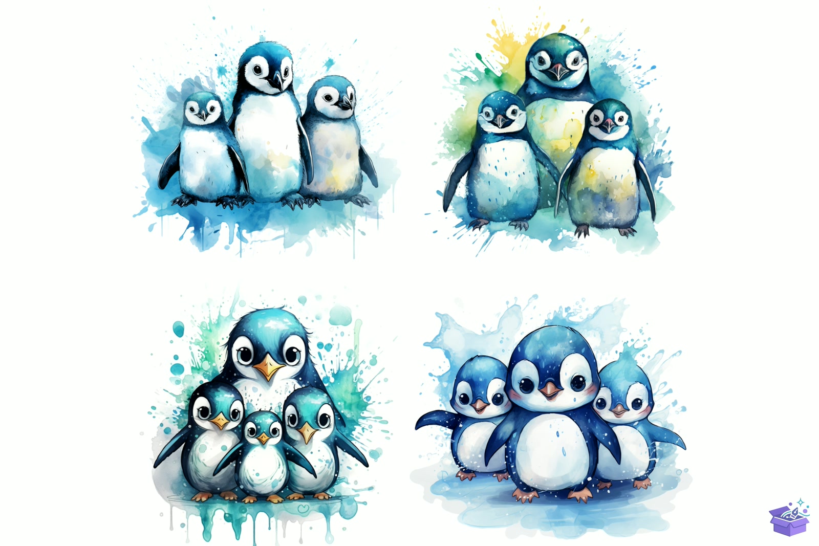 Watercolor Penguin Family Süblimasyon Baskı - DTF & Süblimasyon Baskı Tasarımı (SVG, DXF, EPS, PNG) - detaylı önizleme 6