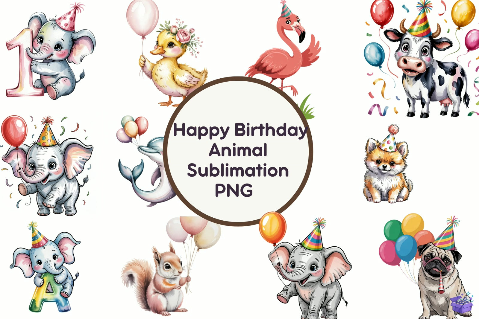 Happy Doğum Günü Animal Süblimasyon Baskı - DTF & Süblimasyon Baskı Tasarımı (SVG, DXF, EPS, PNG) - detaylı önizleme 4