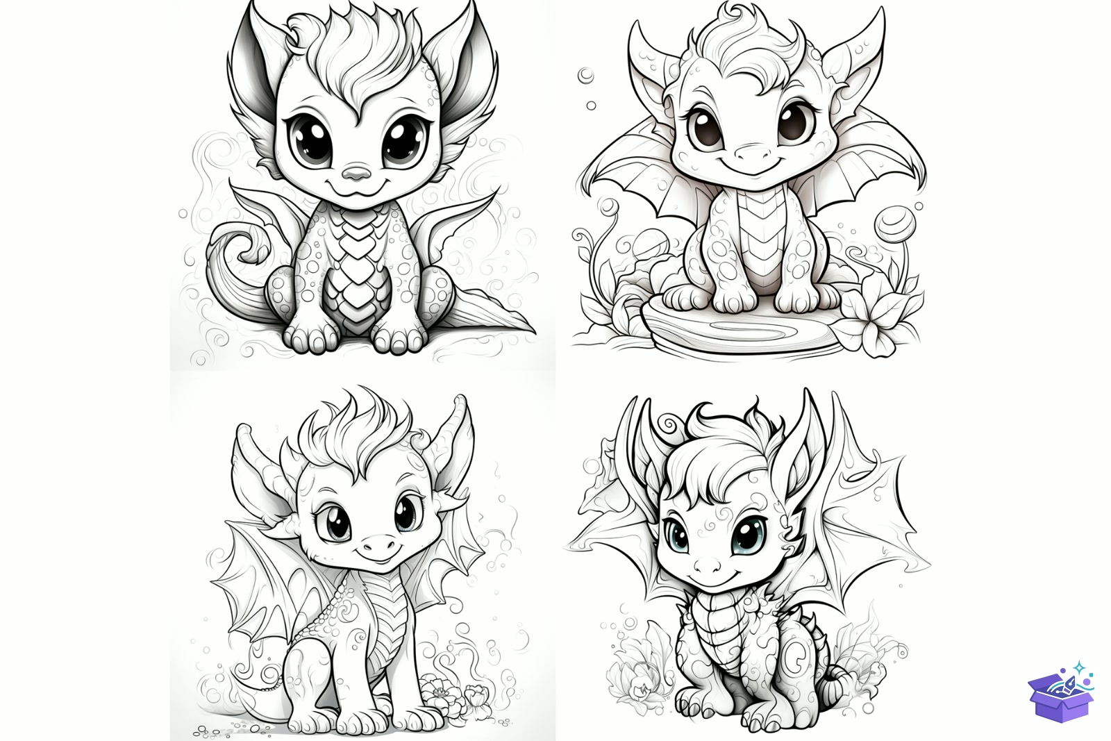 Prompt Cute Dragon Coloring Pages - Lazer Kesim ve Çizim Dosyası (SVG, DXF, EPS, PNG) - detaylı önizleme 4