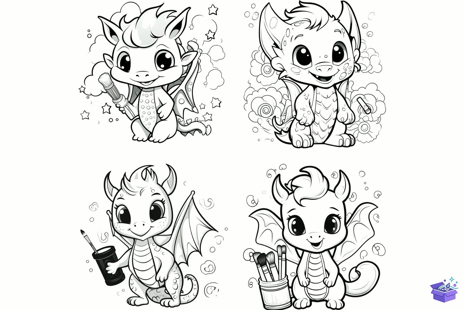 Prompt Cute Dragon Coloring Pages - Lazer Kesim ve Çizim Dosyası (SVG, DXF, EPS, PNG) - detaylı önizleme 5