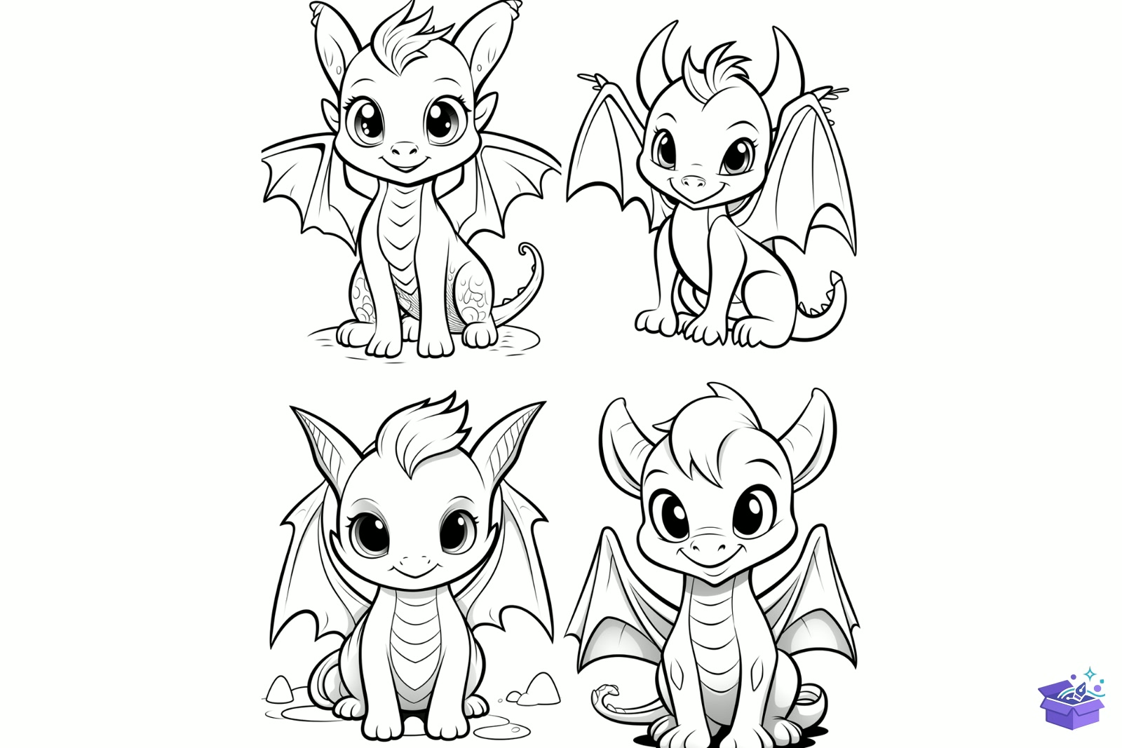 Prompt Cute Dragon Coloring Pages - Lazer Kesim ve Çizim Dosyası (SVG, DXF, EPS, PNG) - detaylı önizleme 6