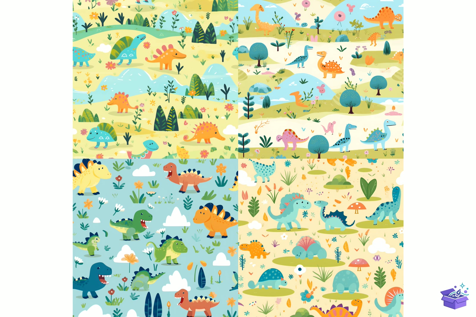 Prompt Cute Dinosaurs Seamless Desen - Lazer Kesim ve Çizim Dosyası (SVG, DXF, EPS, PNG) - detaylı önizleme 2