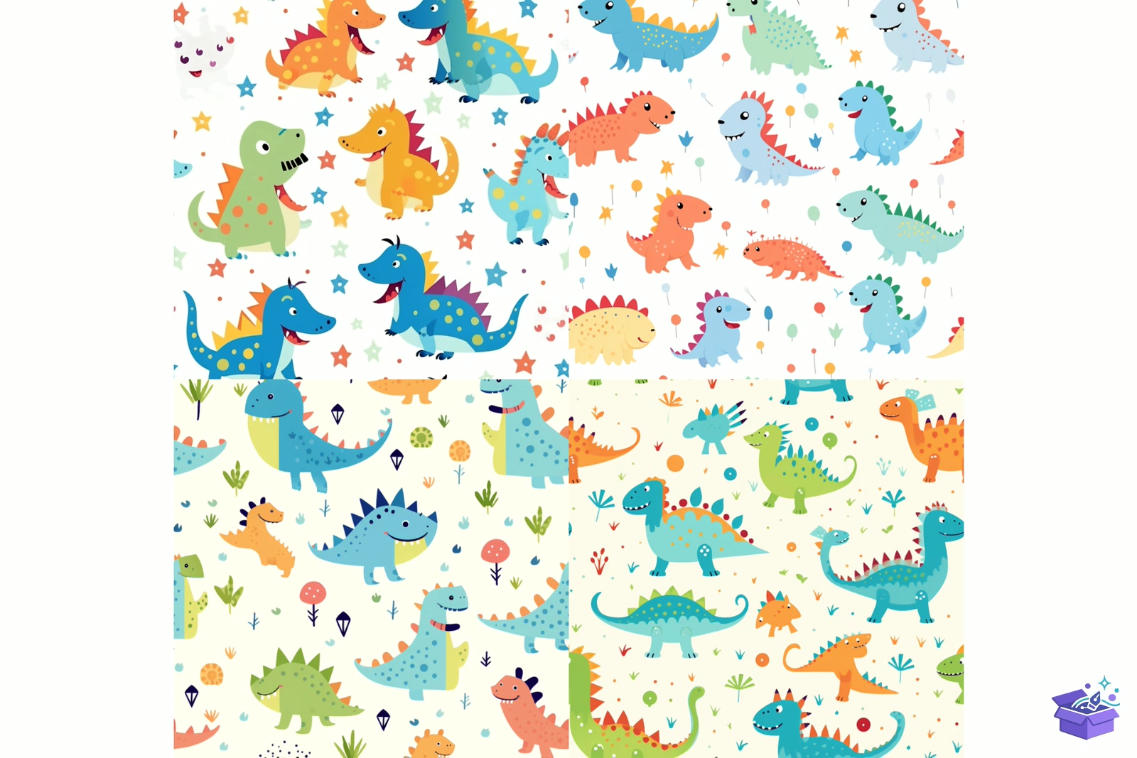 Prompt Cute Dinosaurs Seamless Desen - Lazer Kesim ve Çizim Dosyası (SVG, DXF, EPS, PNG) - detaylı önizleme 3