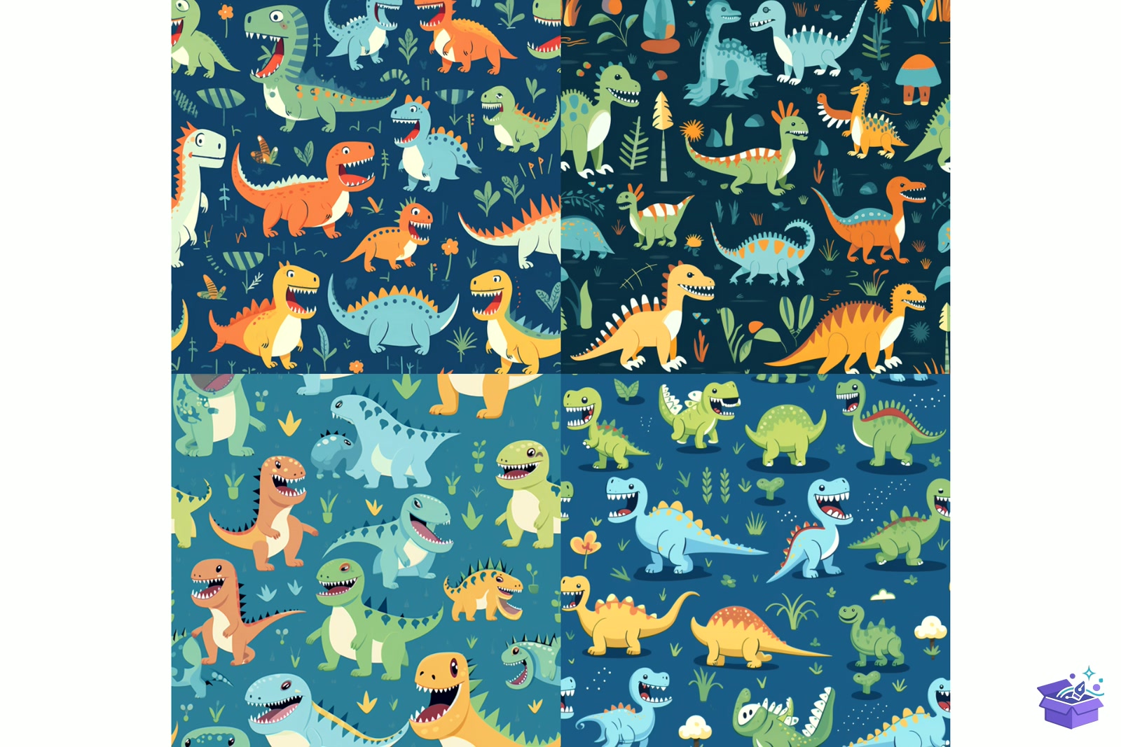 Prompt Cute Dinosaurs Seamless Desen - Lazer Kesim ve Çizim Dosyası (SVG, DXF, EPS, PNG) - detaylı önizleme 4