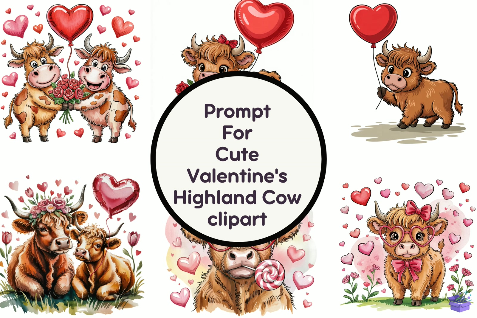 Cute Valentine's Highland Cow - DTF & Süblimasyon Baskı Tasarımı (SVG, DXF, EPS, PNG) - Vektörler & SVG İndir (DXF, SVG, EPS)