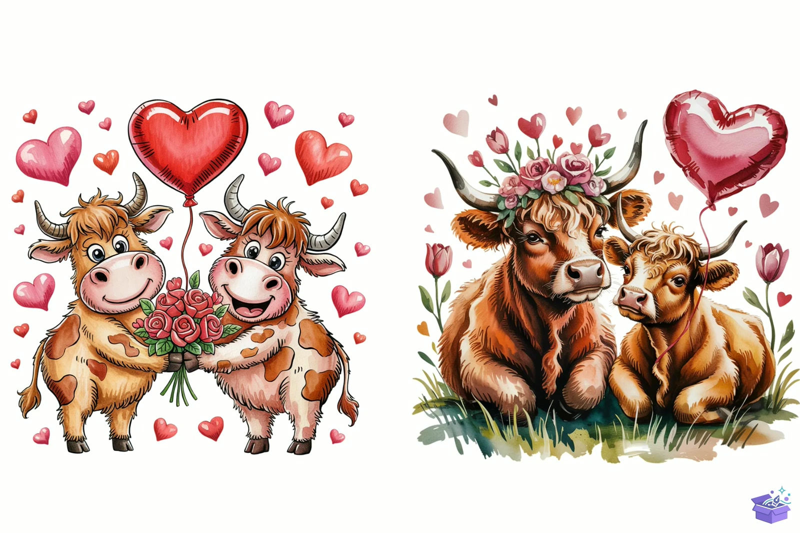 Cute Valentine's Highland Cow - DTF & Süblimasyon Baskı Tasarımı (SVG, DXF, EPS, PNG) - detaylı önizleme 2