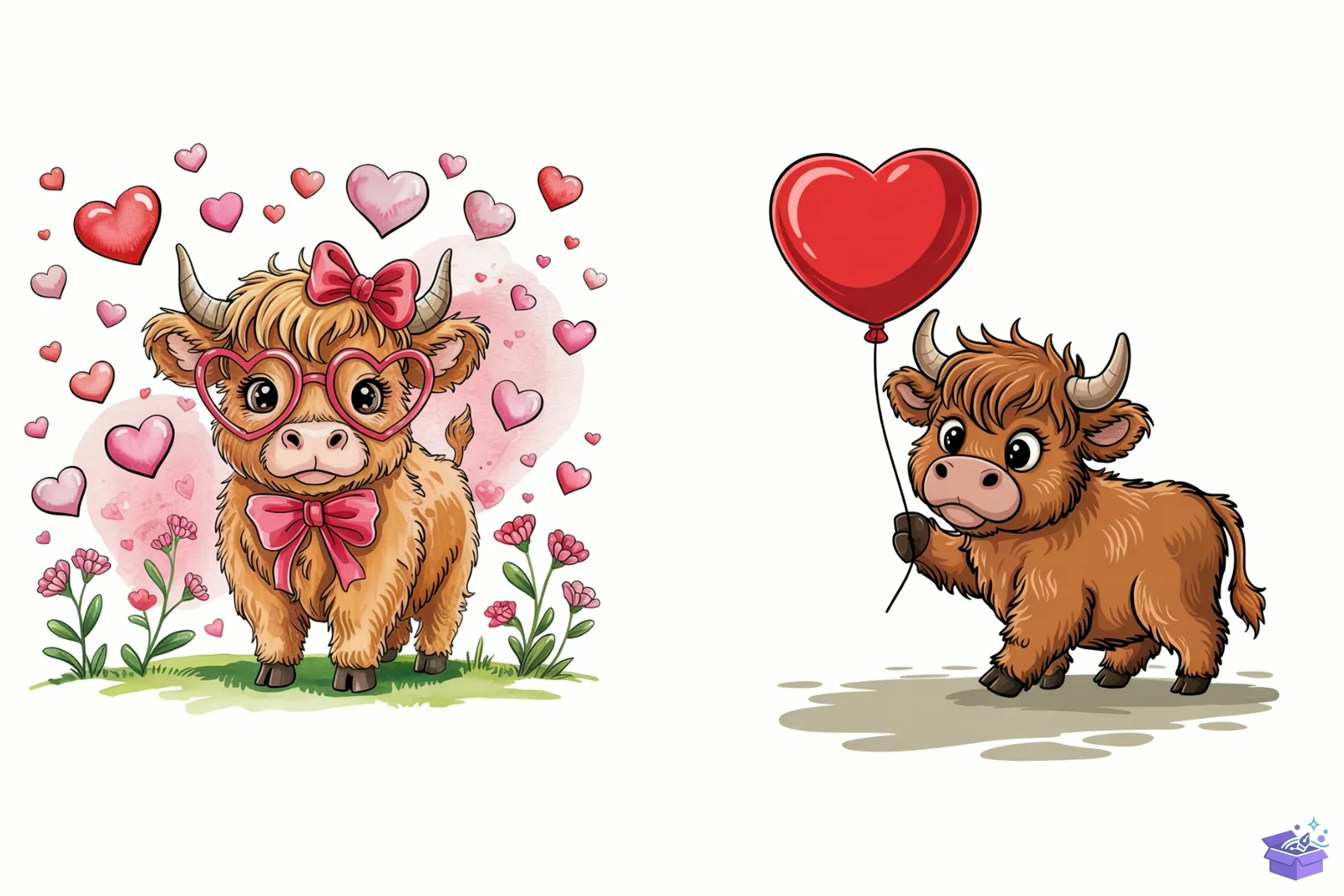 Cute Valentine's Highland Cow - DTF & Süblimasyon Baskı Tasarımı (SVG, DXF, EPS, PNG) - detaylı önizleme 3