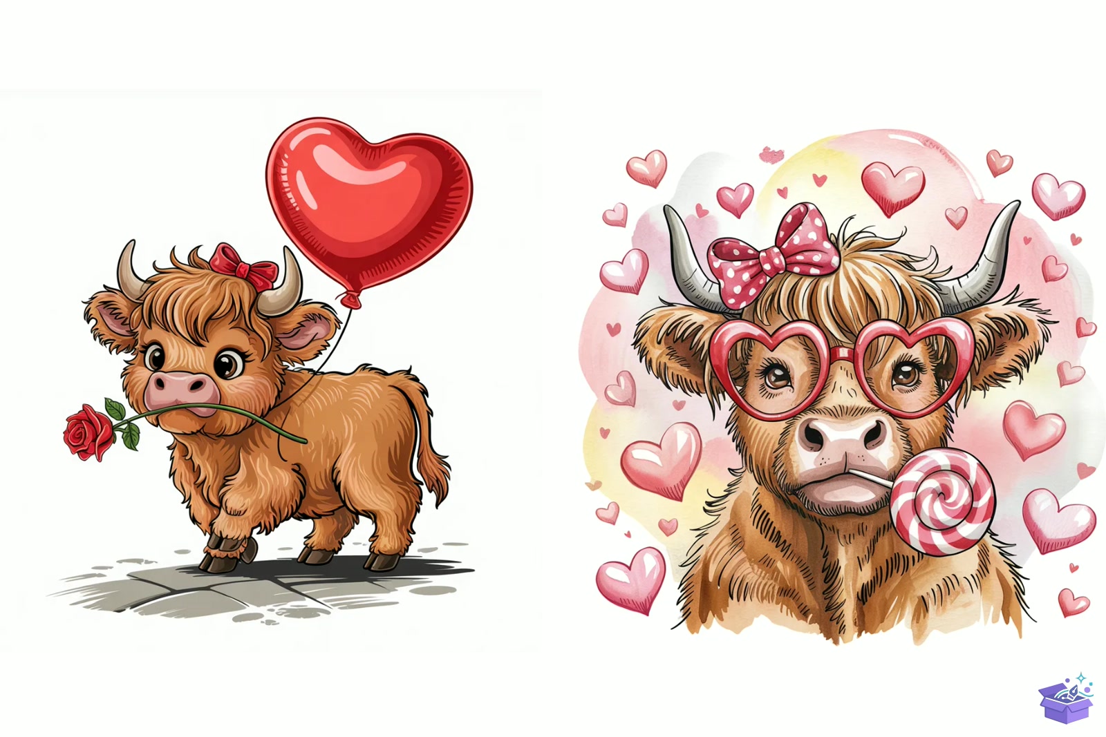 Cute Valentine's Highland Cow - DTF & Süblimasyon Baskı Tasarımı (SVG, DXF, EPS, PNG) - detaylı önizleme 4