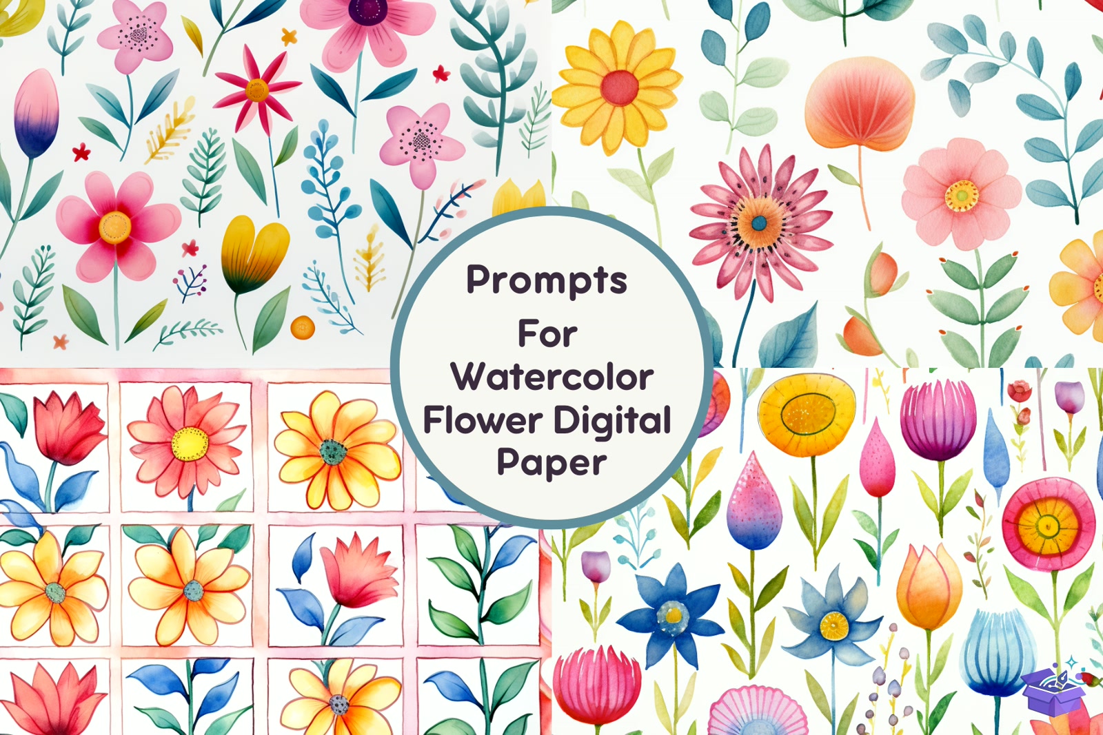 Watercolor Çiçek Digital Paper - Lazer Kesim ve Çizim Dosyası (SVG, DXF, EPS, PNG) - Vektörler & SVG İndir (DXF, SVG, EPS)