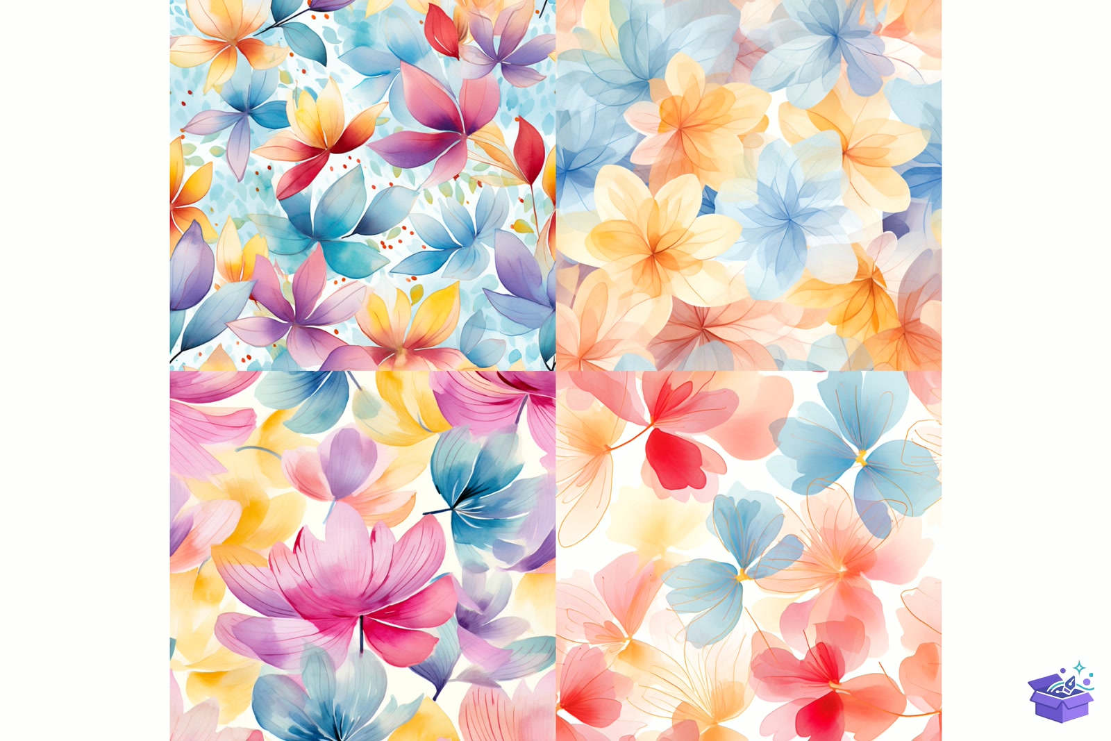 Watercolor Çiçek Digital Paper - Lazer Kesim ve Çizim Dosyası (SVG, DXF, EPS, PNG) - detaylı önizleme 2