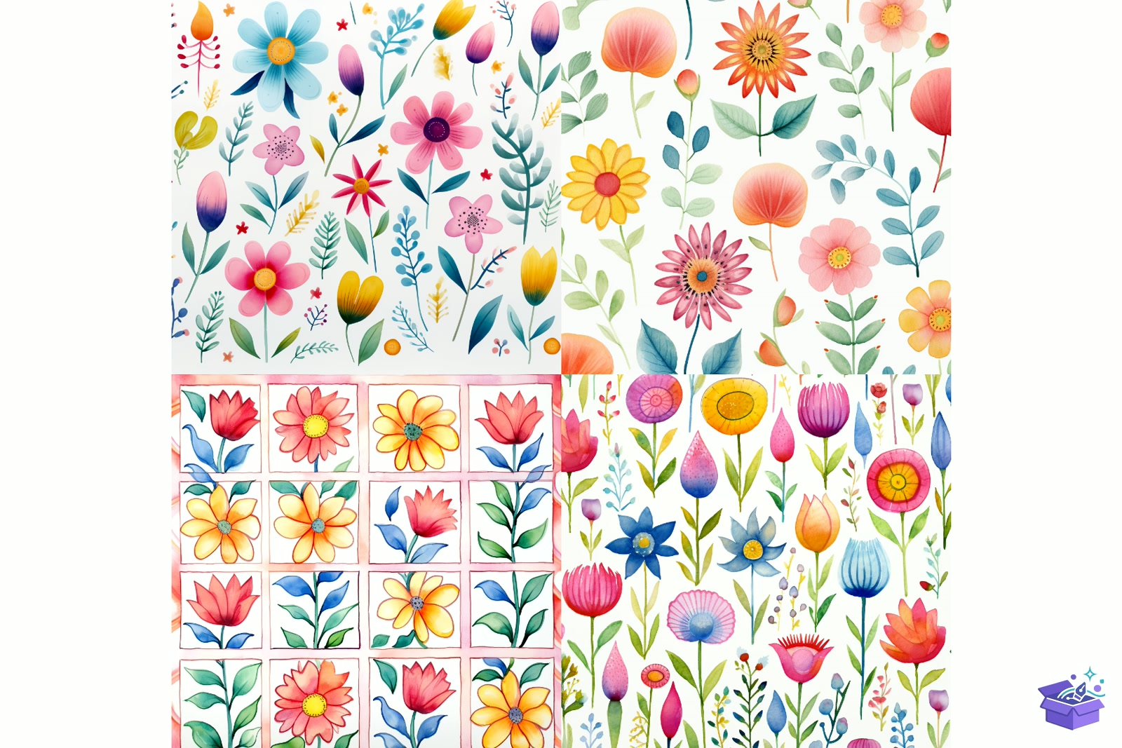 Watercolor Çiçek Digital Paper - Lazer Kesim ve Çizim Dosyası (SVG, DXF, EPS, PNG) - detaylı önizleme 3