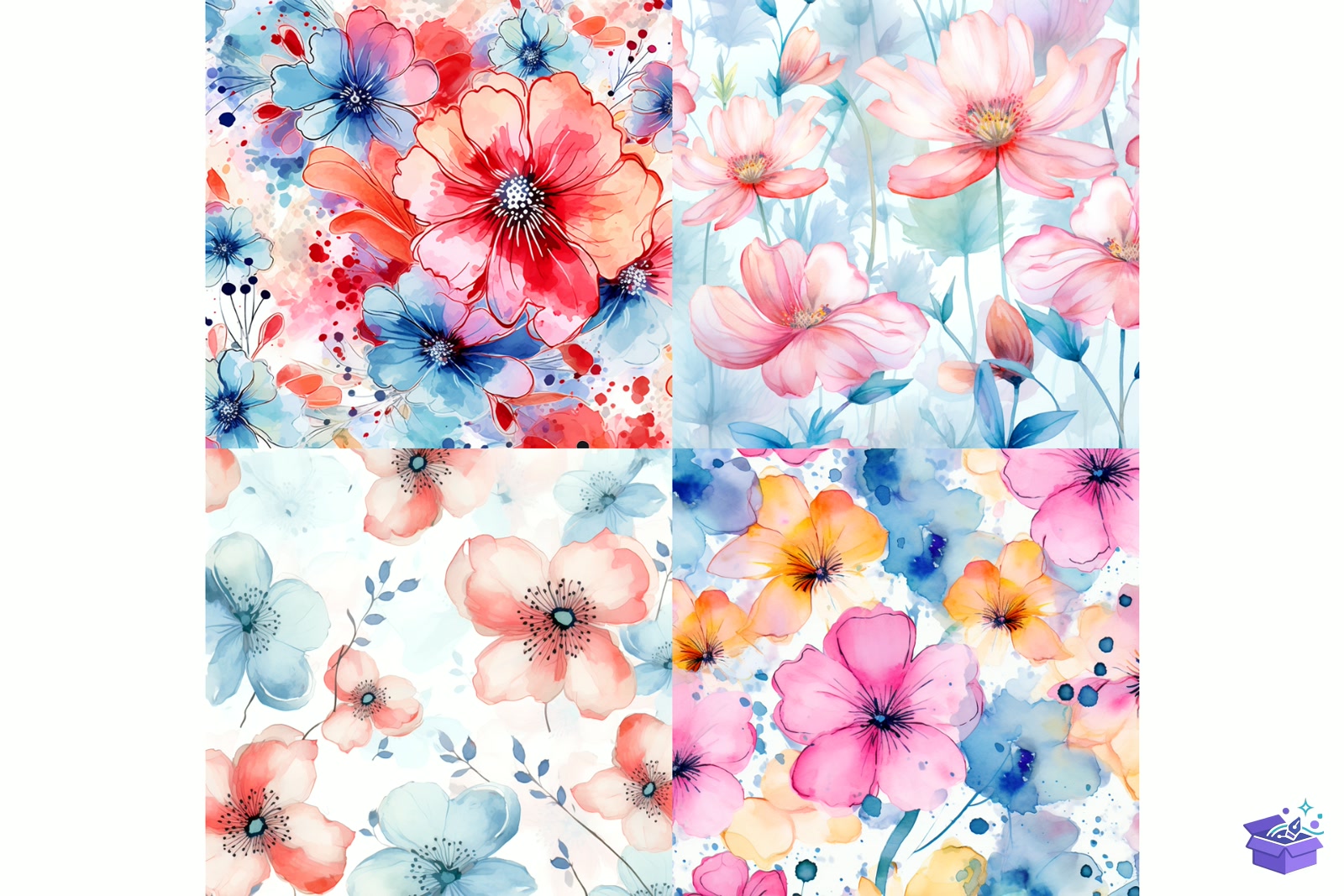 Watercolor Çiçek Digital Paper - Lazer Kesim ve Çizim Dosyası (SVG, DXF, EPS, PNG) - detaylı önizleme 6