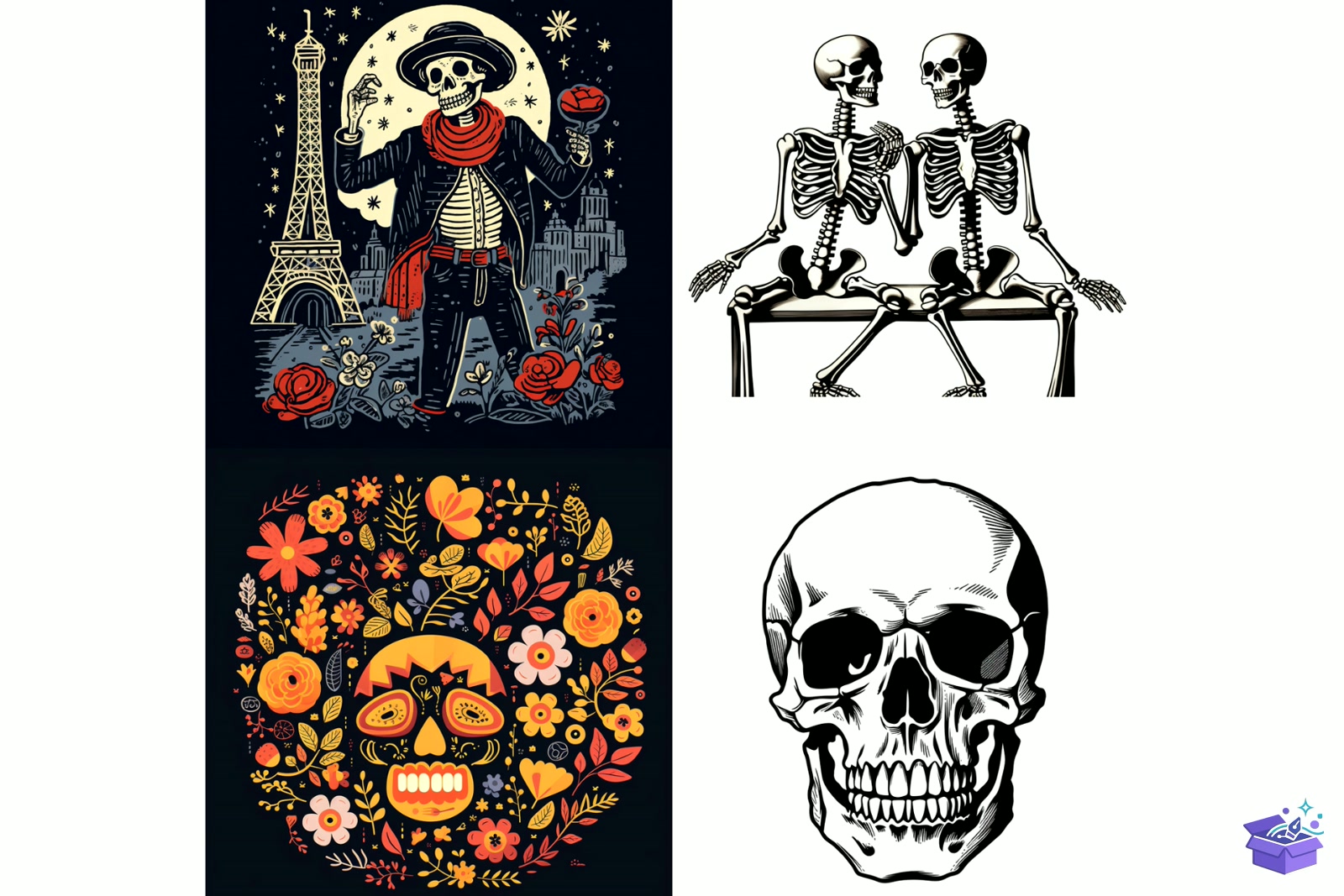 Prompt For White Floral Skulls - Lazer Kesim ve Çizim Dosyası (SVG, DXF, EPS, PNG) - detaylı önizleme 3