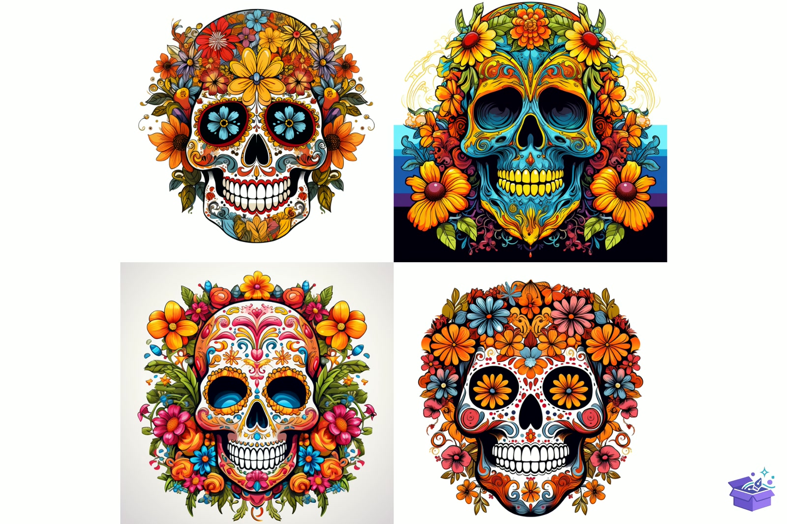 Prompt For White Floral Skulls - Lazer Kesim ve Çizim Dosyası (SVG, DXF, EPS, PNG) - detaylı önizleme 5