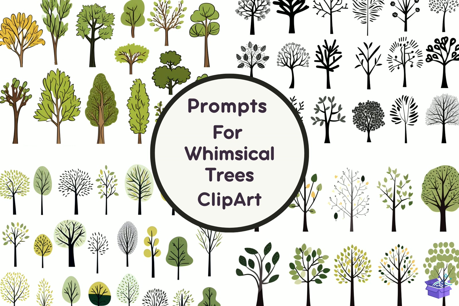 Prompt For Whimsical Trees - Lazer Kesim ve Çizim Dosyası (SVG, DXF, EPS, PNG) - Vektörler & SVG İndir (DXF, SVG, EPS)