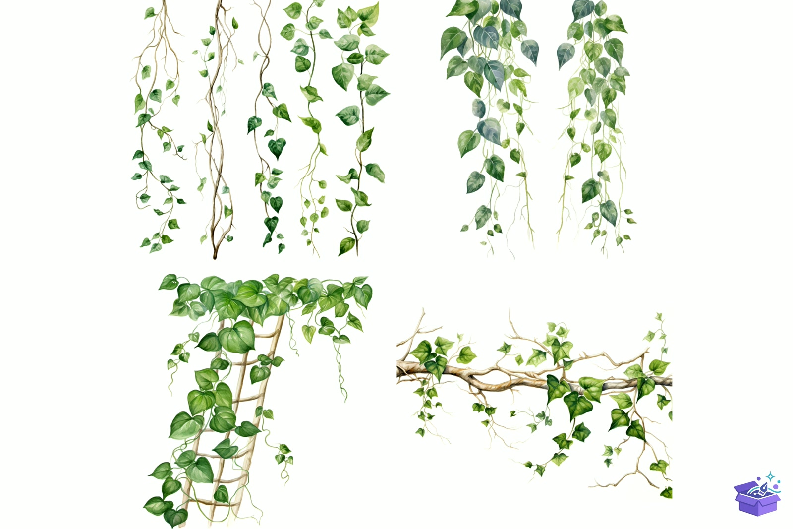 Prompt For Watercolor Ivy - Lazer Kesim ve Çizim Dosyası (SVG, DXF, EPS, PNG) - detaylı önizleme 3