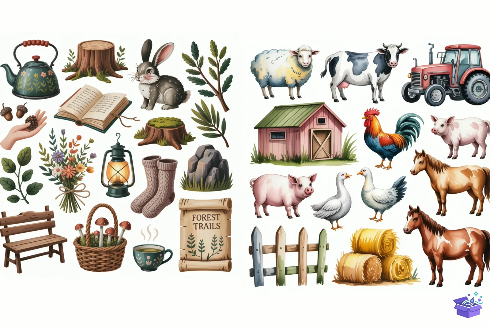 Prompt Vintage Farm Watercolor - Lazer Kesim ve Çizim Dosyası (SVG, DXF, EPS, PNG) - Vektörler & SVG İndir (DXF, SVG, AI)