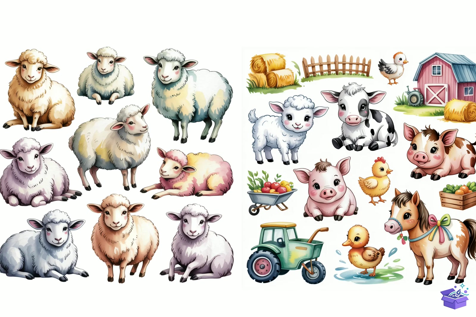 Prompt Vintage Farm Watercolor - Lazer Kesim ve Çizim Dosyası (SVG, DXF, EPS, PNG) - detaylı önizleme 2