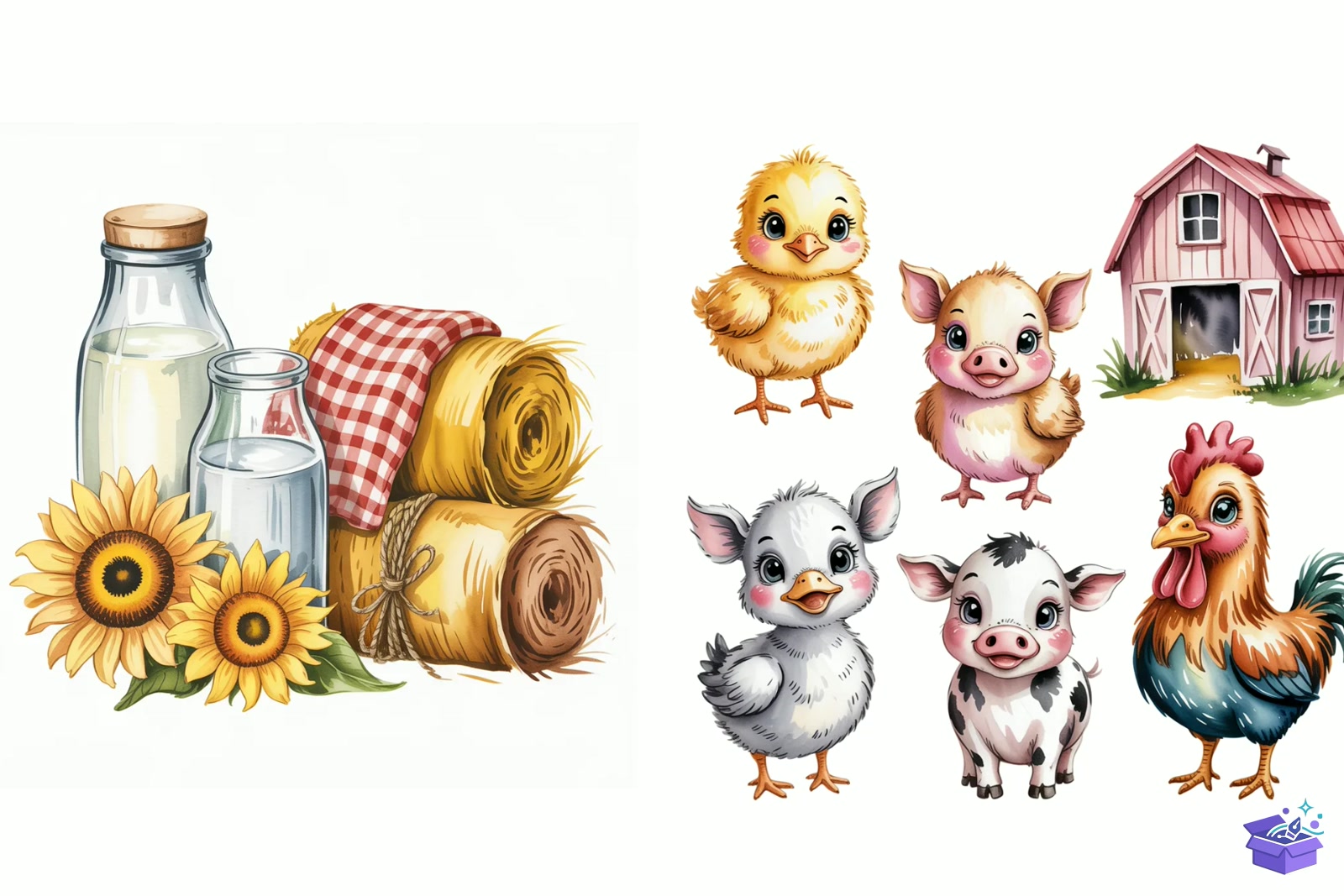 Prompt Vintage Farm Watercolor - Lazer Kesim ve Çizim Dosyası (SVG, DXF, EPS, PNG) - detaylı önizleme 3