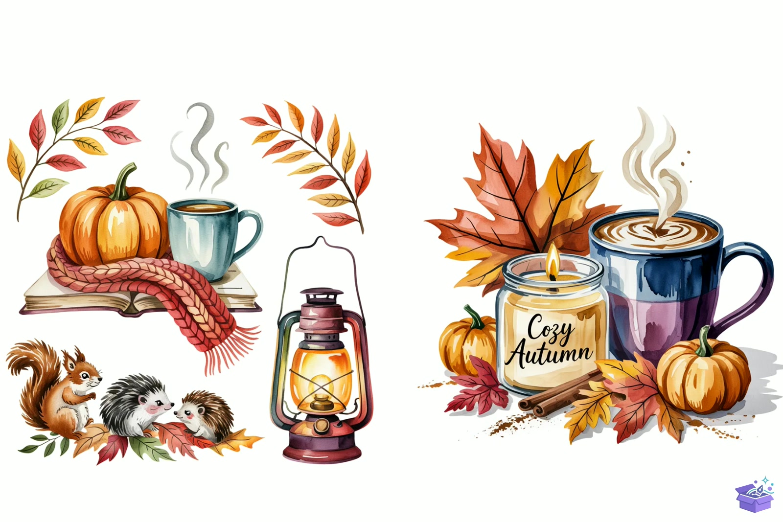 Cozy Fall Autumn Watercolor - DTF & Süblimasyon Baskı Tasarımı (SVG, DXF, EPS, PNG) - detaylı önizleme 3