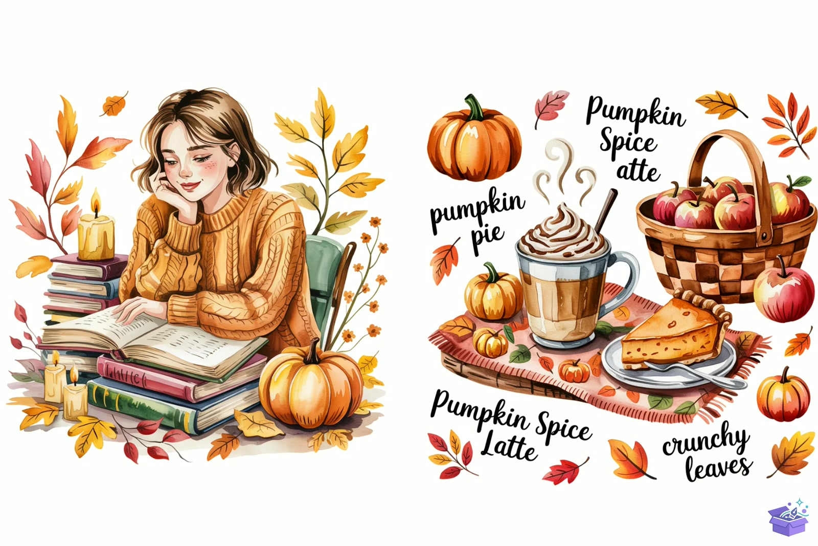 Cozy Fall Autumn Watercolor - DTF & Süblimasyon Baskı Tasarımı (SVG, DXF, EPS, PNG) - detaylı önizleme 4