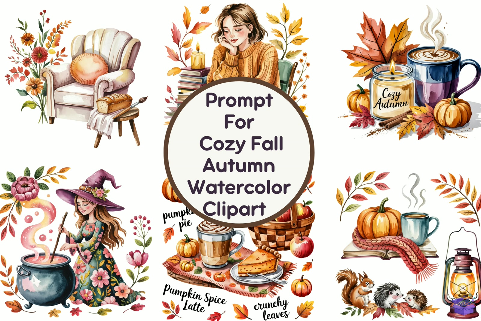 Cozy Fall Autumn Watercolor - DTF & Süblimasyon Baskı Tasarımı (SVG, DXF, EPS, PNG) - detaylı önizleme 5