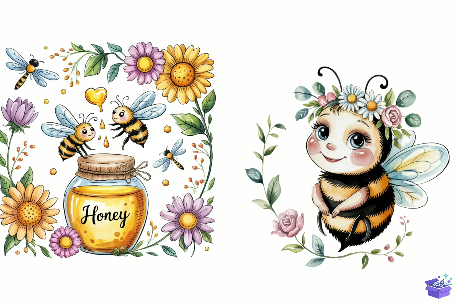 Prompt For Watercolor Bee - Lazer Kesim ve Çizim Dosyası (SVG, DXF, EPS, PNG) - detaylı önizleme 2