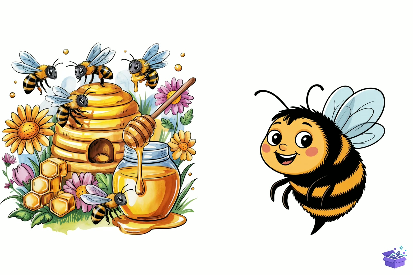 Prompt For Watercolor Bee - Lazer Kesim ve Çizim Dosyası (SVG, DXF, EPS, PNG) - detaylı önizleme 3
