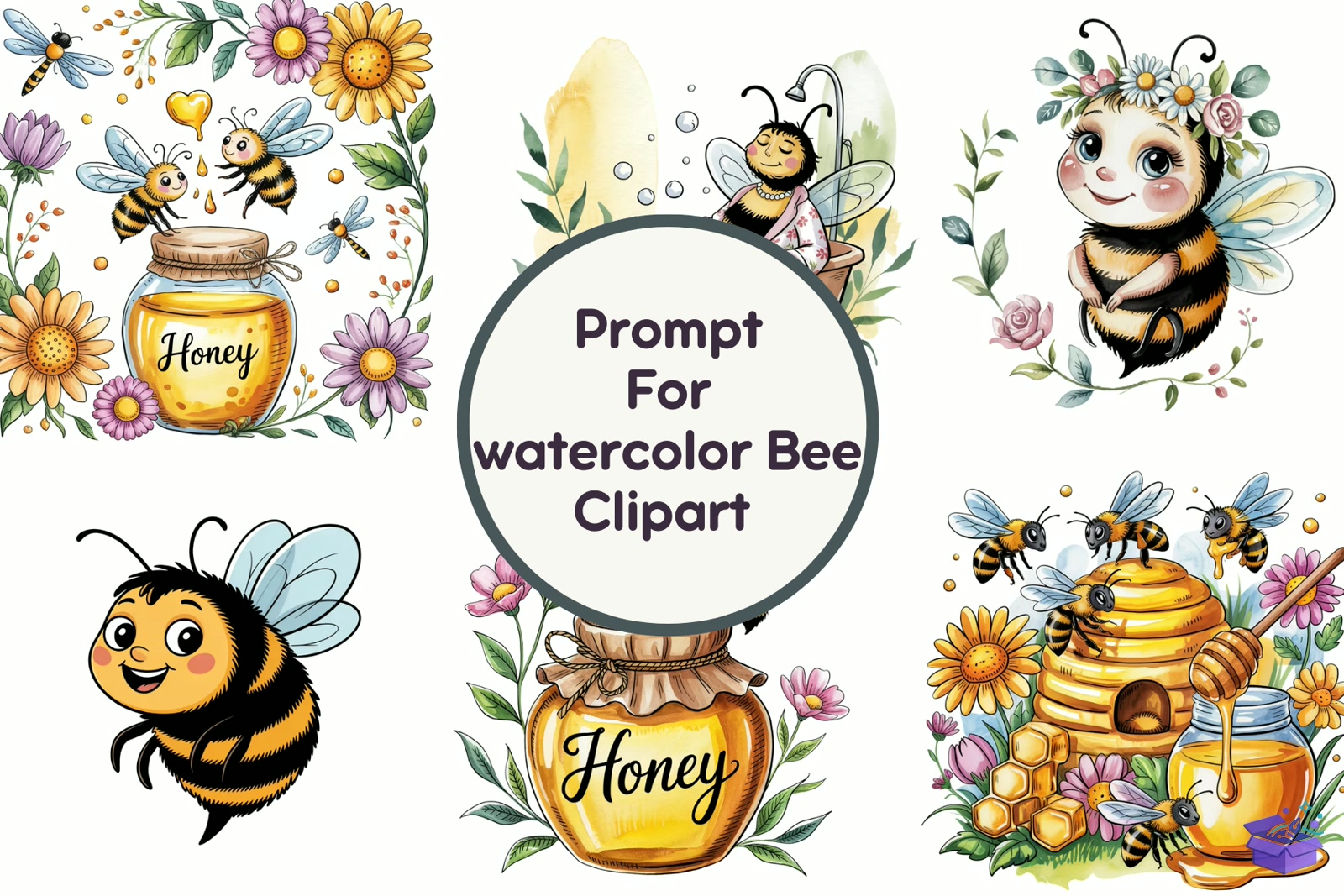 Prompt For Watercolor Bee - Lazer Kesim ve Çizim Dosyası (SVG, DXF, EPS, PNG) - detaylı önizleme 5