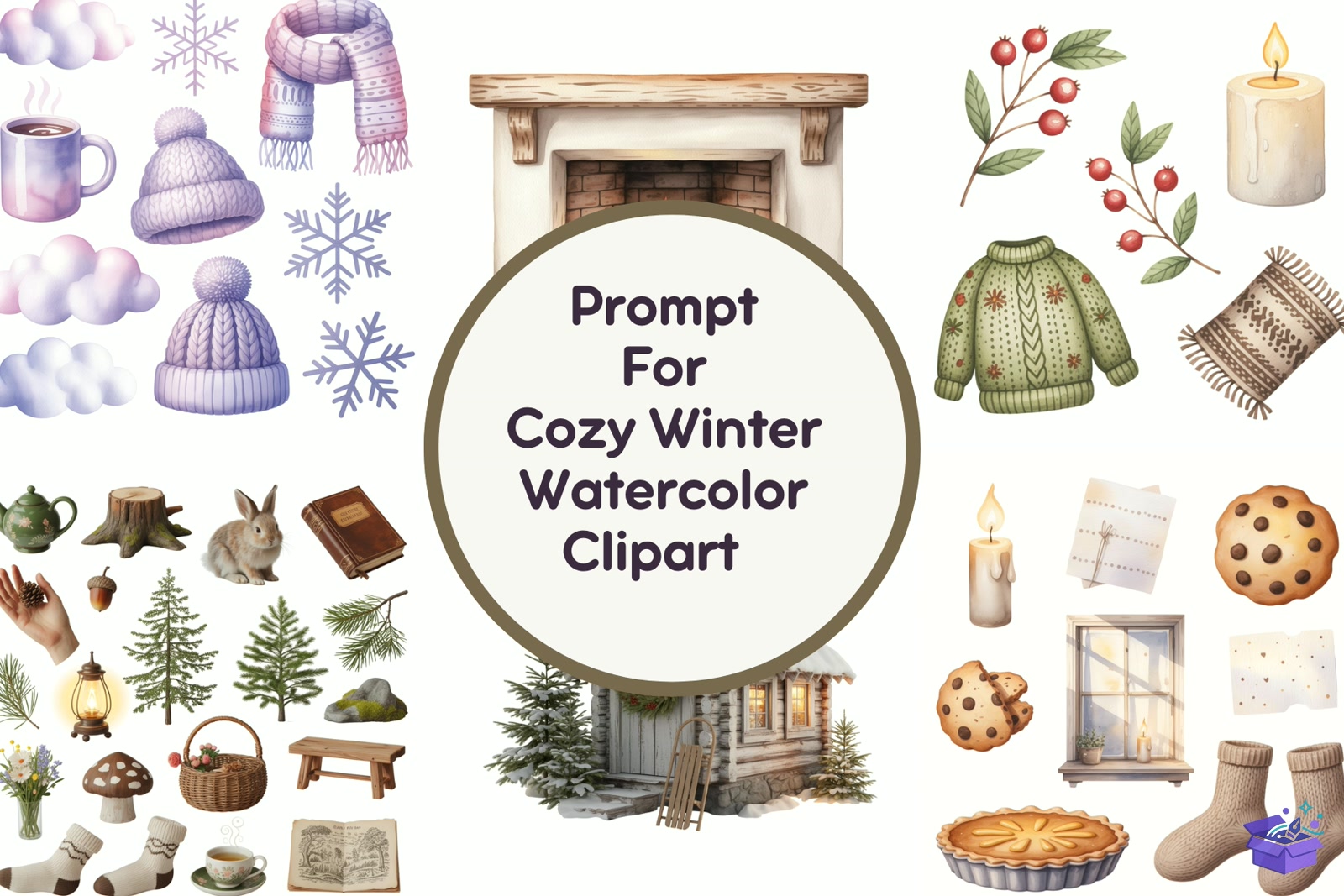 Cozy Winter Watercolor - Lazer Kesim ve Çizim Dosyası (SVG, DXF, EPS, PNG) - Vektörler & SVG İndir (DXF, SVG, EPS)