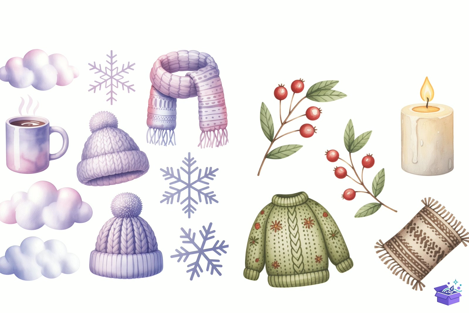 Cozy Winter Watercolor - Lazer Kesim ve Çizim Dosyası (SVG, DXF, EPS, PNG) - detaylı önizleme 2